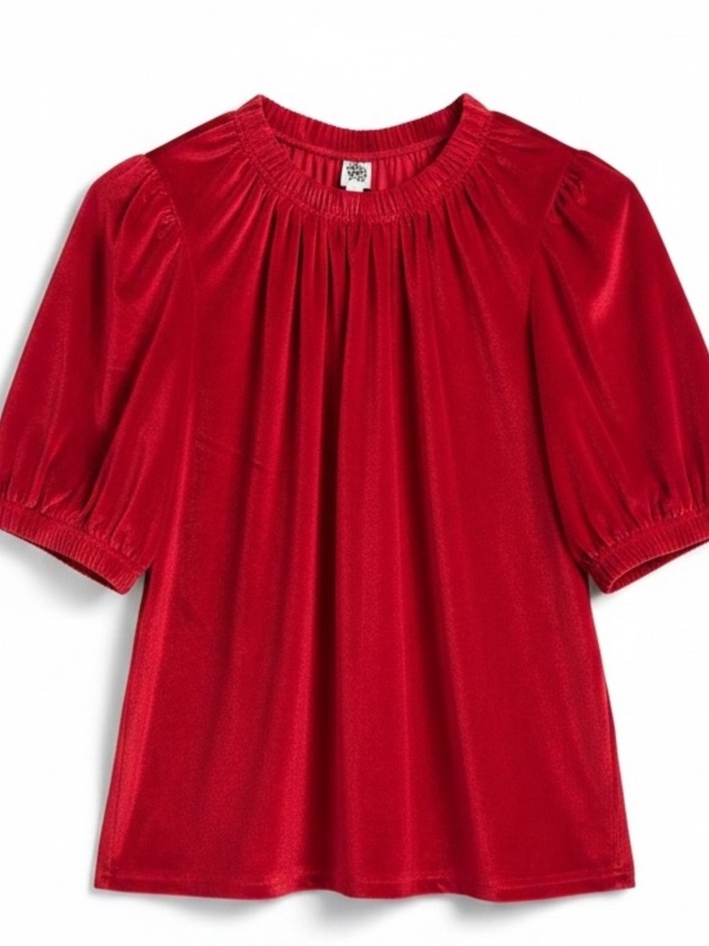 Girls' Red Velvet Puff Sleeve Top